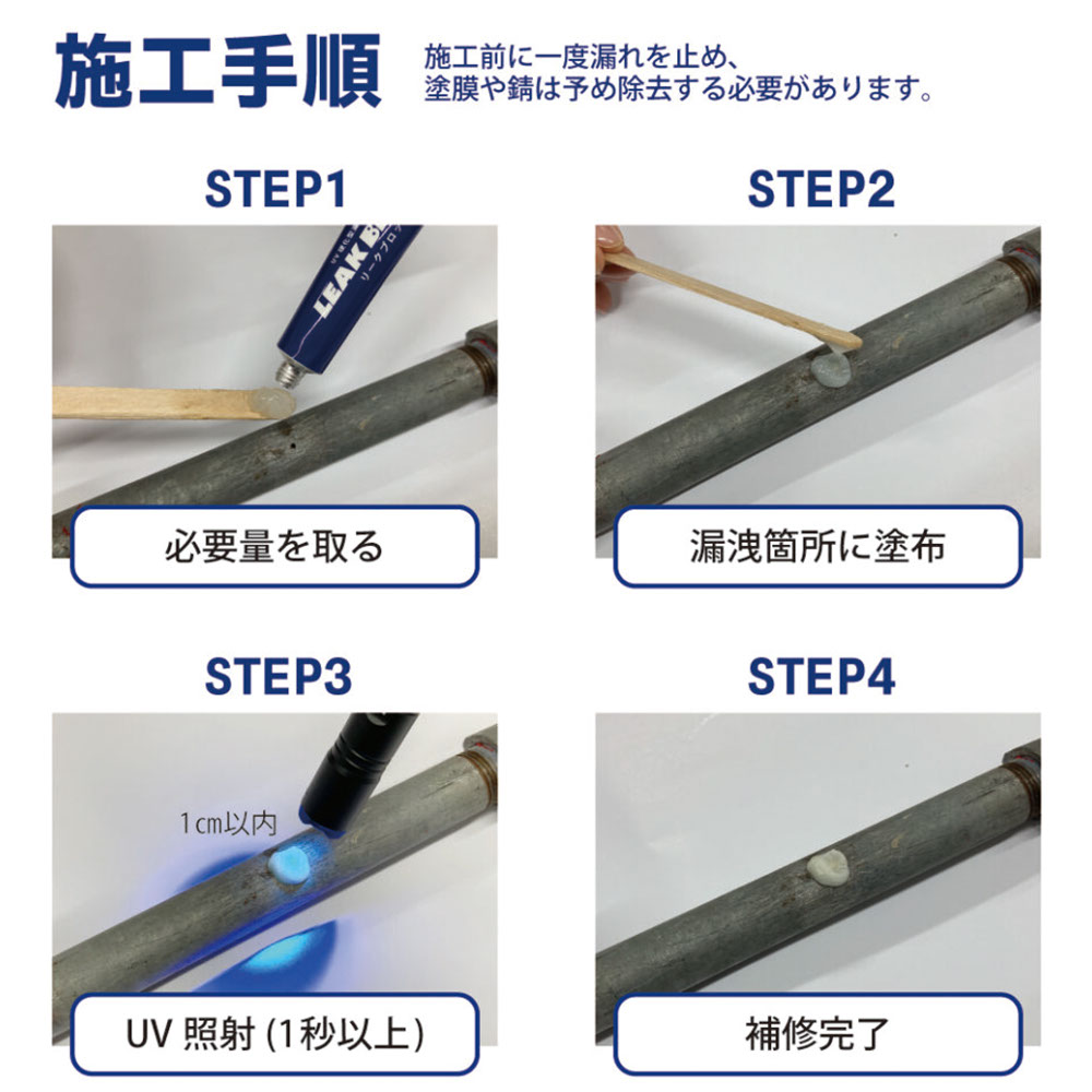 UV硬化型漏溢補修材 リークブロック