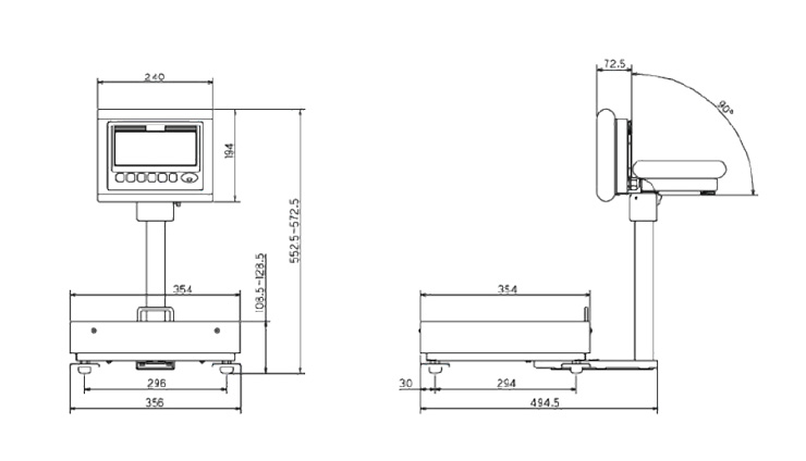ヤマト 防水型卓上デジタル台はかり DP-6701Lシリーズ【大和製衡】の寸法図