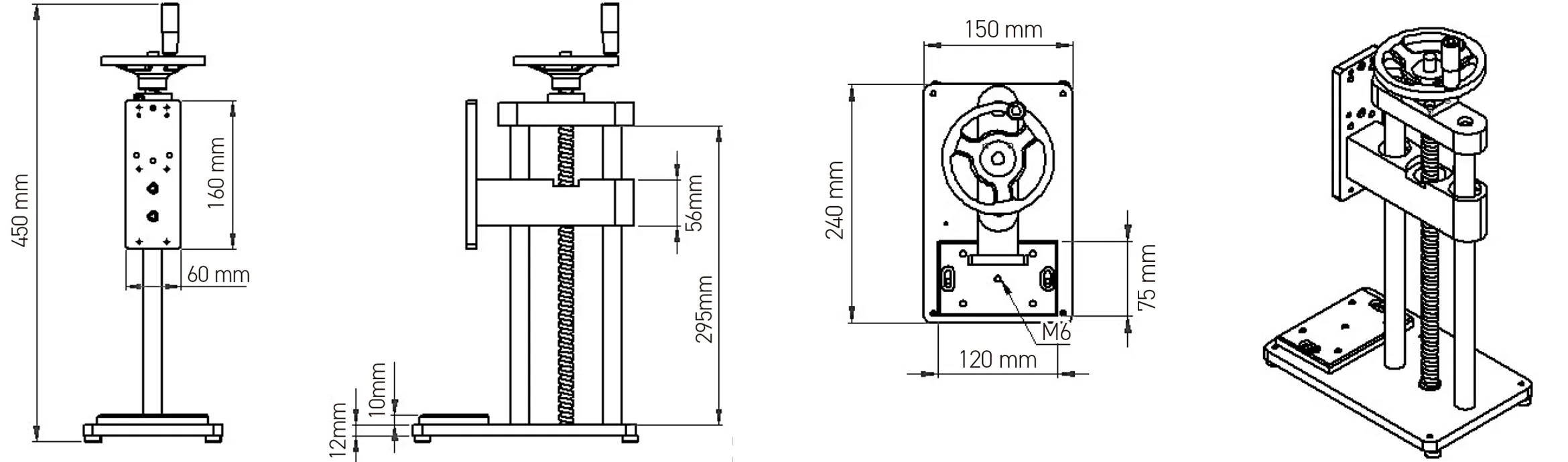 サトテック フォースゲージ計測スタンド HJ-DFS-MTS1-V2 (回転ハンドルタイプ)の外形寸法図