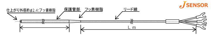 完全防水/耐薬品用フッ素樹脂モールド白金測温抵抗体の図面
