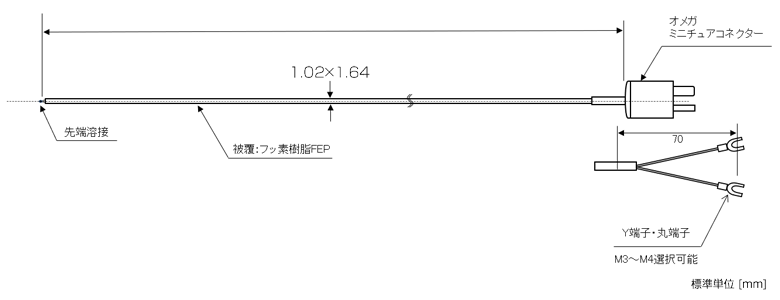 ローコスト先端溶接J熱電対 フッ素樹脂被覆 STJ-CN32Fシリーズ 素線径0.32mm [Jセンサ]の図面