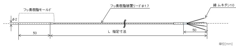 【-196℃極低温測定】フッ素樹脂先端モールド4線式測温抵抗体の図面