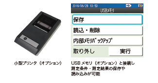 USBコネクタを搭載し、小型プリンタやUSBメモリ、PCへの接続が可能